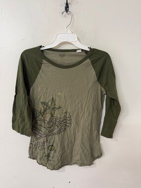 DC Comics Olive Green Raglan Supergirl Graphic Top Y2K